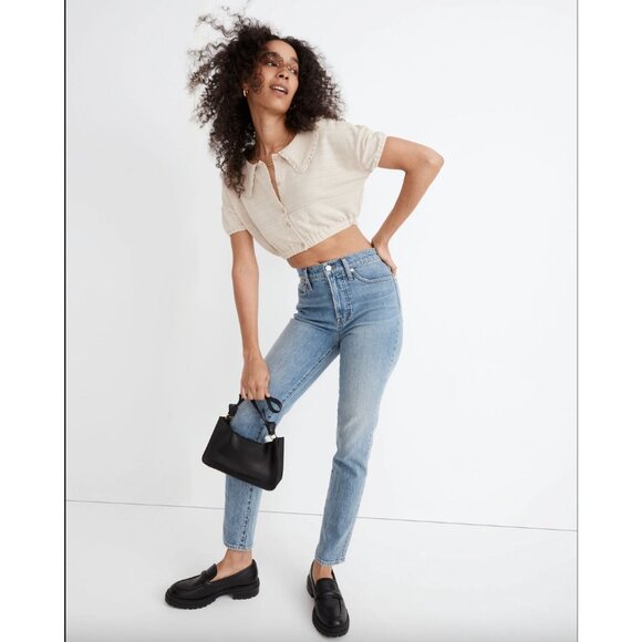 Madewell Ruffle Collared Crop Top M Ruffle Feminine Minimalist Contemporary Boho - Picture 1 of 11